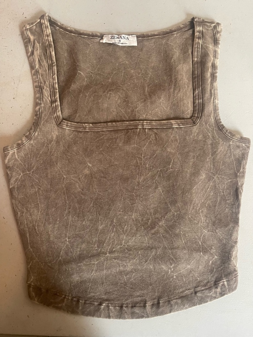 Zenana Outfitters Washed Taupe Square Neck Crop Tank